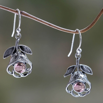 Amethyst flower earrings, 'Eternal Rose' - Floral Silver Earrings with Amethyst