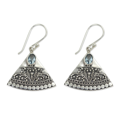 Blue topaz dangle earrings, 'Kintamani' - Indonesian Earrings with Blue Topaz