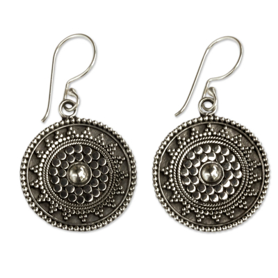 Sterling silver dangle earrings, 'Indonesian Sun' - Fair Trade Sterling Earrings