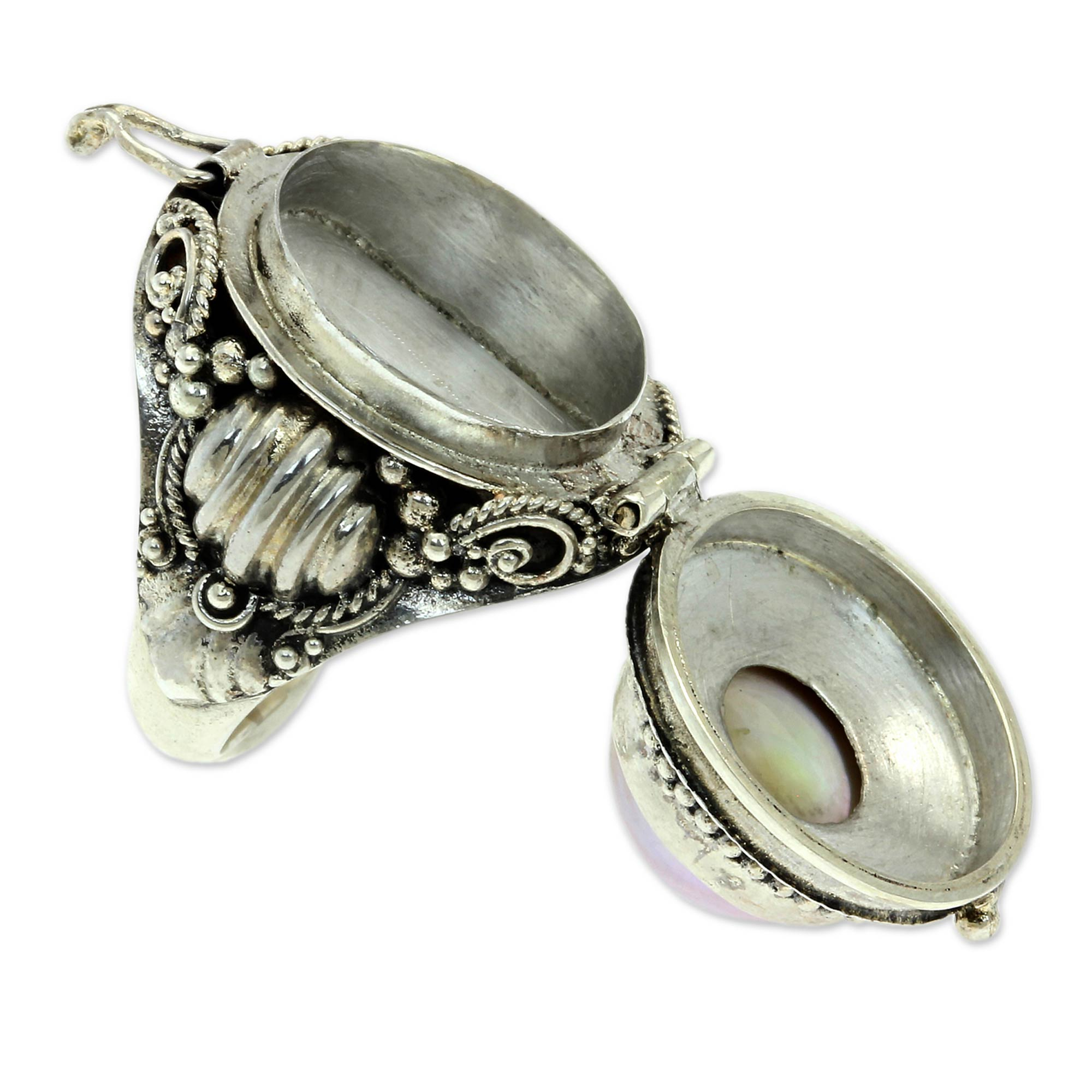 Pink Cultured Pearl and Silver Locket Ring - Rose Secret | NOVICA