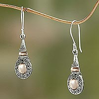 Gold accent dangle earrings, 'Golden Temple' - Balinese Earrings