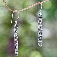 Sterling silver dangle earrings, 'Borneo Scepter' - Traditional Indonesian Silver Earrings