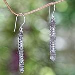 Sterling silver dangle earrings, 'Borneo Scepter' - Traditional Indonesian Silver Earrings