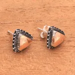 Gold accent sterling silver stud earrings, 'Triangular Radiance' - 18k Gold Accent Sterling Silver Stud Earrings from Bali