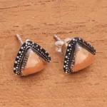 Gold accent sterling silver stud earrings, 'Triangular Radiance' - 18k Gold Accent Sterling Silver Stud Earrings from Bali