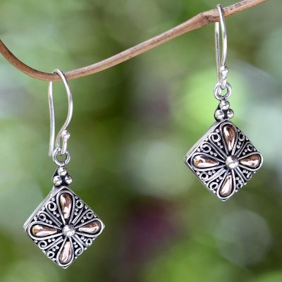 Gold accent flower earrings, 'Jasmine Petals' - Balinese Gold Accent Flower Earrings