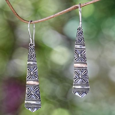 Gold accent dangle earrings, 'Denpasar Delight' - 18k Gold Accent Sterling Silver Dangle Earrings