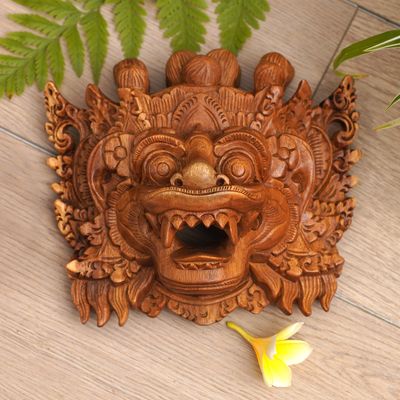 Wood mask, 'Magical Barong' - Balinese Folk Art Hero Mask