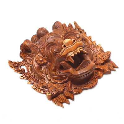 Wood mask, 'Magical Barong' - Balinese Folk Art Hero Mask