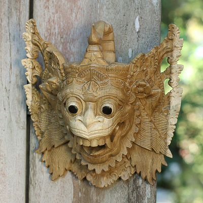 Wood mask, 'Hanoman the White Monkey' - Ramayana Theme Hindu Mask