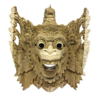 Wood mask, 'Hanoman the White Monkey' - Ramayana Theme Hindu Mask