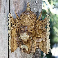 Máscara de madera, 'Ganesha, dador de felicidad' - Mascarilla balinesa de Ganesha