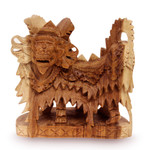 Wood sculpture, 'Barong Dances' - Artisan Crafted Wood Statuette
