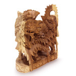 Wood sculpture, 'Barong Dances' - Artisan Crafted Wood Statuette
