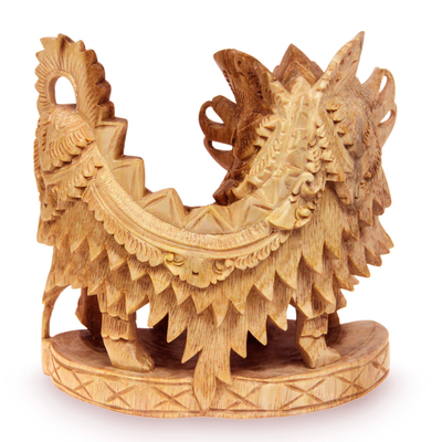 Wood sculpture, 'Barong Dances' - Artisan Crafted Wood Statuette