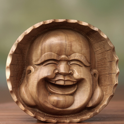 Wood mask, Happy Buddha