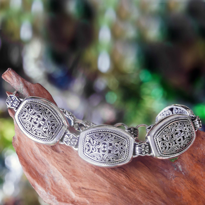 Gliederarmband aus Sterlingsilber - Verziertes indonesisches Gliederarmband aus Silber