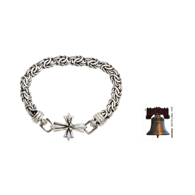Men's sterling silver bracelet, 'Star Cross' - Men's 925 Silver Chain Bracelet