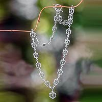 Sterling silver link necklace, 'Fleur de Lis' - Balinese Silver Link Necklace for Women