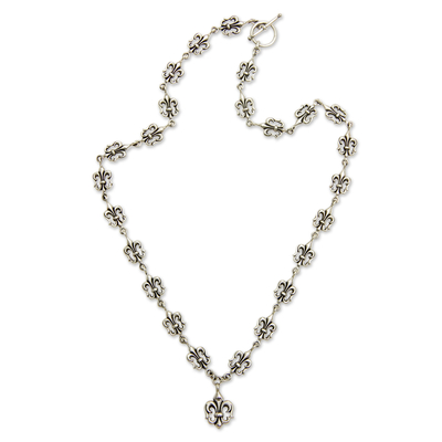 Sterling silver link necklace, 'Fleur de Lis' - Balinese Silver Link Necklace for Women