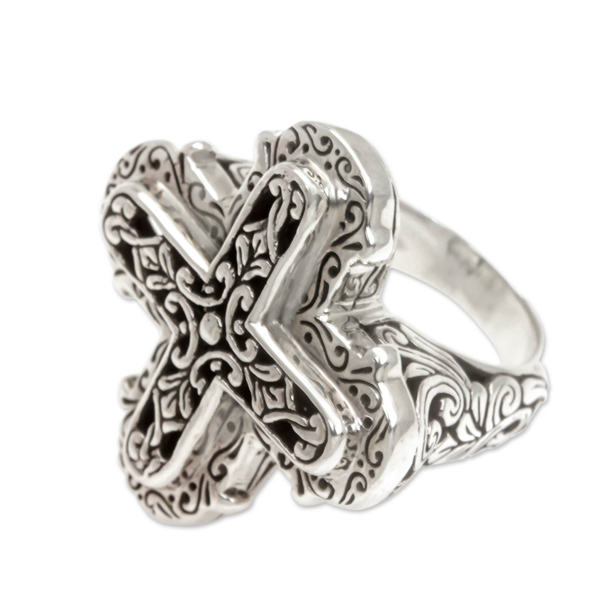 Ornate Sterling Silver Cross Ring from Bali - Glorious Faith | NOVICA