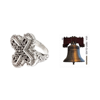 Sterling silver cross ring, 'Glorious Faith' - Ornate Sterling Silver Cross Ring from Bali