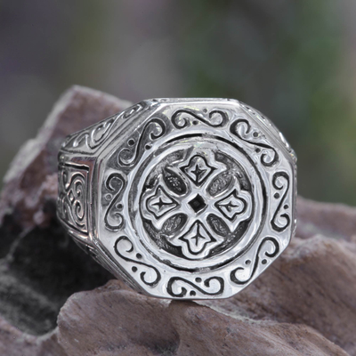 Silver signet ring, 'Lost Temple' - Sterling Silver Signet Ring for Women