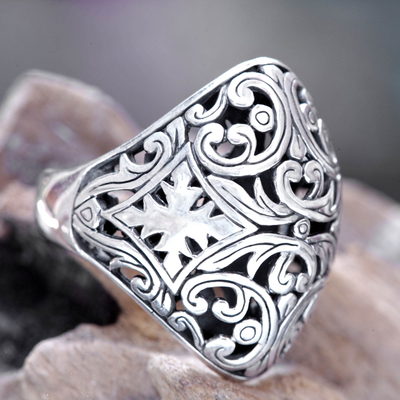 Sterling silver domed ring, 'Kedaton Forest' - Sterling Silver Domed Ring from Bali