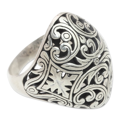 Sterling silver domed ring, 'Kedaton Forest' - Sterling Silver Domed Ring from Bali