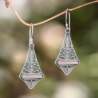 Gold accented dangle earrings, 'Kuta Kite' - Balinese Gold Accented Sterling Silver Dangle Earrings