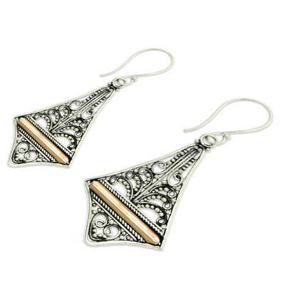 Gold accented dangle earrings, 'Kuta Kite' - Balinese Gold Accented Sterling Silver Dangle Earrings