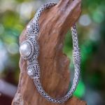 Pearl pendant bracelet, 'Celuk Nobility' - Pearl and Sterling Silver Pendant Bracelet