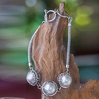 Mabe pearl bracelet, 'Ice Flowers' - Mabe Pearl Sterling Silver Necklace
