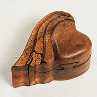 Wood puzzle box, 'Flying Heart'