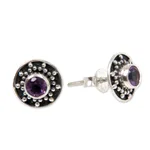 Amethyst stud earrings, 'Winter Halo' - Amethyst and Sterling Silver Stud Earrings from Bali