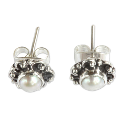 Pendientes de flor de perlas - Aretes de flor de perla y plata esterlina