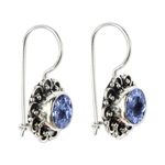 Blue topaz drop earrings, 'Singaraja Sunflower Blue' - Balinese Blue Topaz Sunflower Drop Earrings