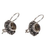 Citrine drop earrings, 'Singaraja Sunflower' - Sterling Silver and Citrine Sunflower Drop Earrings