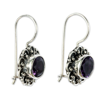 Amethyst drop earrings 'Singaraja Sunflower Purple' - Amethyst Sunflower Drop Earrings from Bali