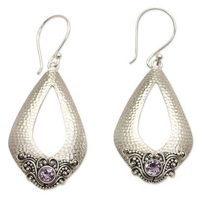Amethyst dangle earrings, 'Purple Sukawati Glamour' - Sterling Silver and Amethyst Dangle Earrings from Bali