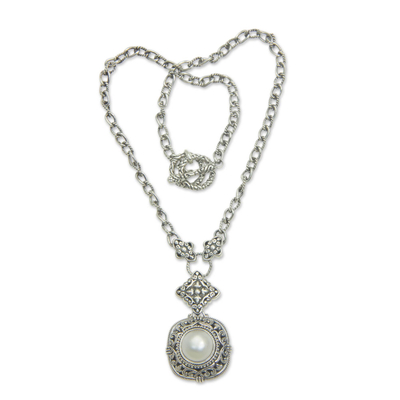 Halsband mit Perlenanhänger - Balinesischer Perlen- und Sterlingsilber-Halsband