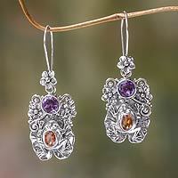 Amethyst and citrine dangle earrings, 'Rainforest Frog'