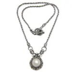 Cultured pearl pendant necklace, 'Hapsari' - Cultured Pearl and Sterling Silver Pendant Necklace