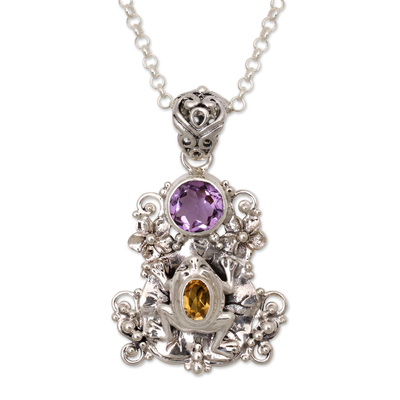 Amethyst and Citrine Frog Pendant Necklace from Bali