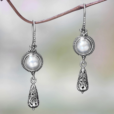 Cultured pearl dangle earrings, 'Summer Serenity' - Artisan Crafted Cultured Pearl Dangle Earrings