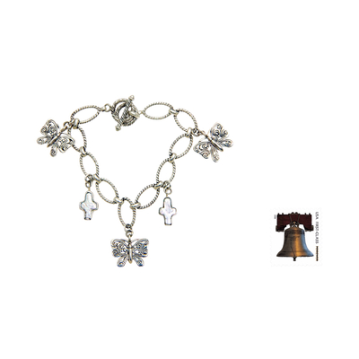 Charm-Armband aus Zuchtperlen - Charm-Armband mit Schmetterlingen aus Zuchtperlen und Silber