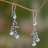Cultured pearl dangle earrings, 'Singaraja Vines' - Sterling Silver and Cultured Pearl Dangle Earrings