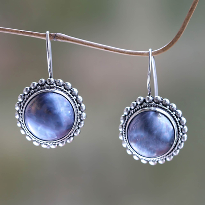 Cultured mabe pearl drop earrings, 'Once in a Blue Moon' - Artisan Crafted Cultured Blue Mabe Pearl Drop Earrings