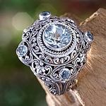 Blue Topaz and Sterling Silver Cocktail Ring, 'Mahameru Blue'