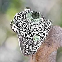 Anillo cóctel prasiolita y peridoto - Anillo de cóctel prasiolita y peridoto